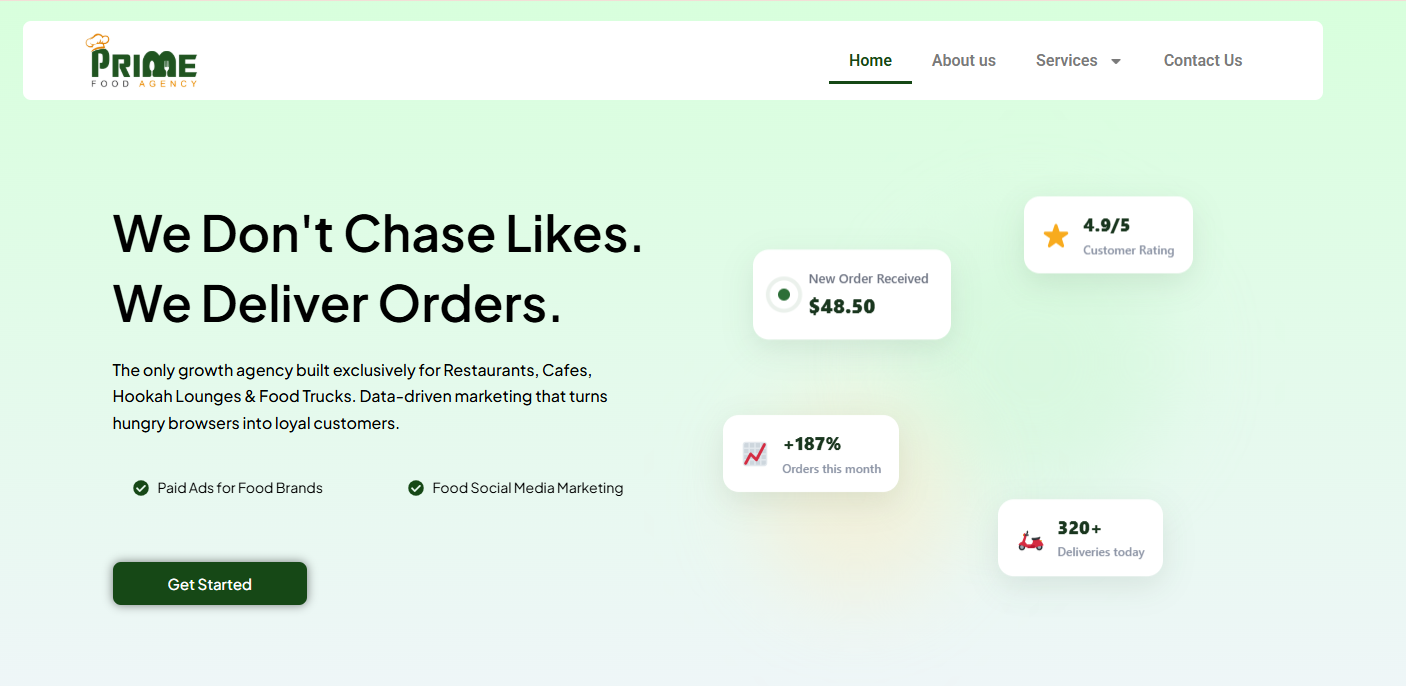 Prime Food Agency website preview