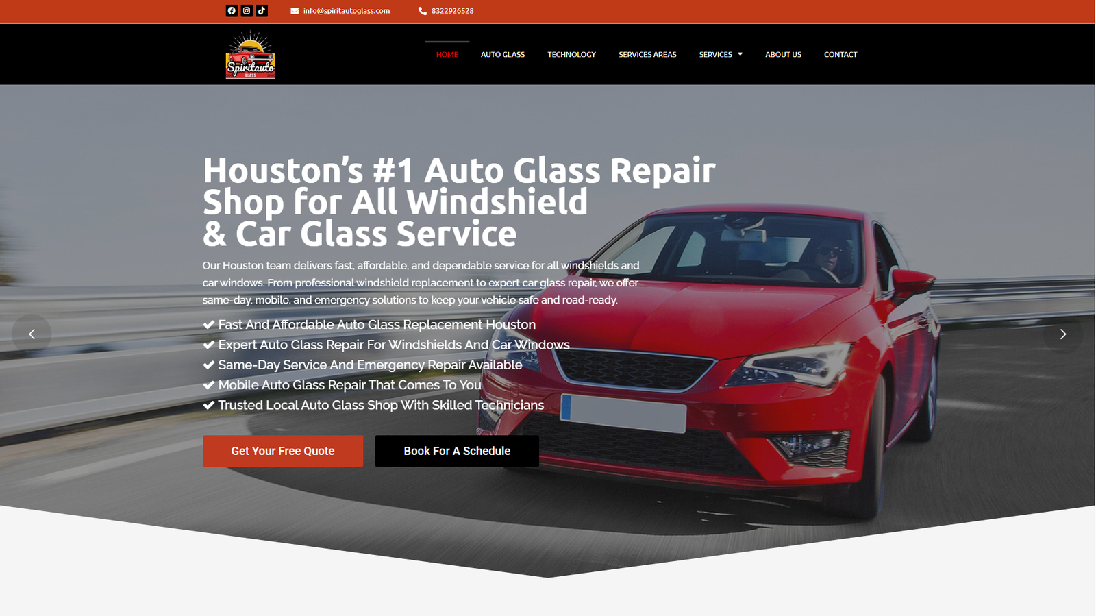 Spirit Auto Glass website preview